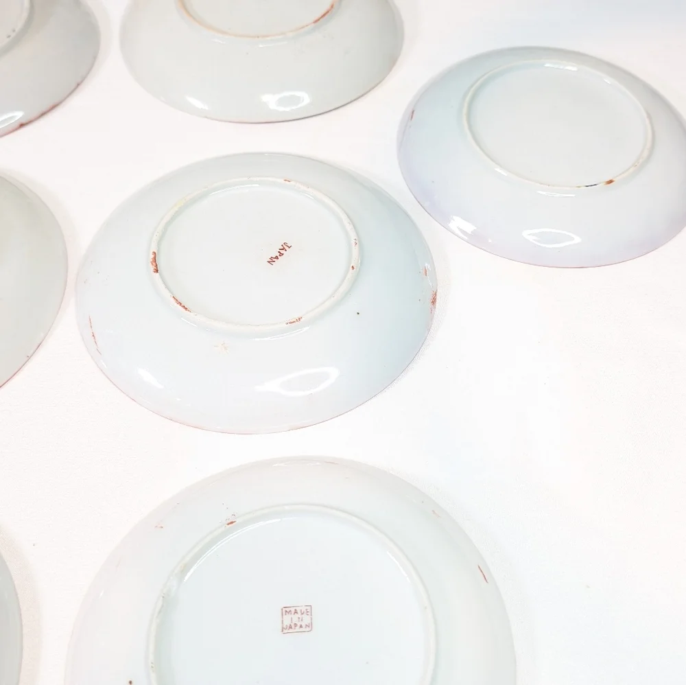 Vintage Japanese Kutani Porcelain Hand Painted Plates Set Of 7